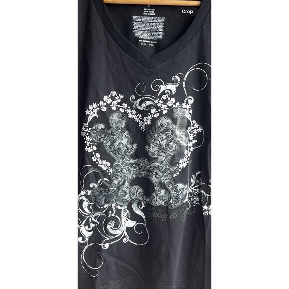 Disney Store T Shirt Women’s Black Mickey Minnie Floral heart Silhouette Large - Picture 1 of 5